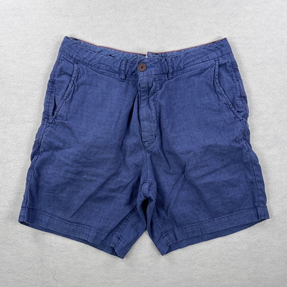 Faherty Brand Mens Movement Slub 55% Linen Cotton Blend Shorts Navy Blue Size 34